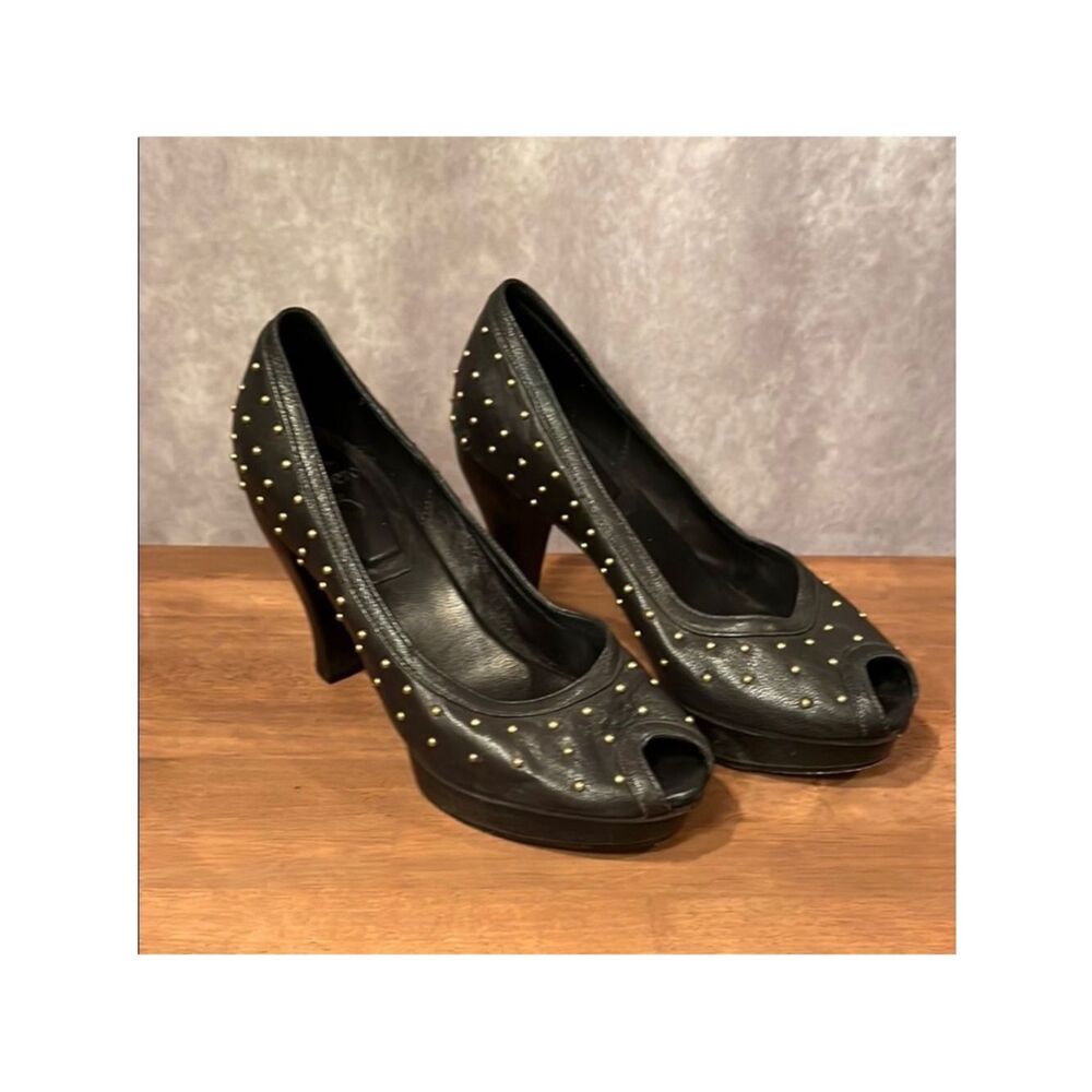 Caleen Cordero Studded Black Peep-Toe Heels size 7
